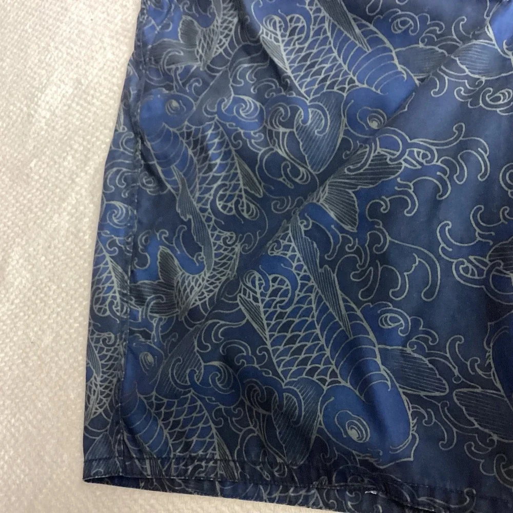 Old Navy Swim Trunks Koi Fish Print Elastic‎ Tie Waist Blue Gray Mens XL Liner